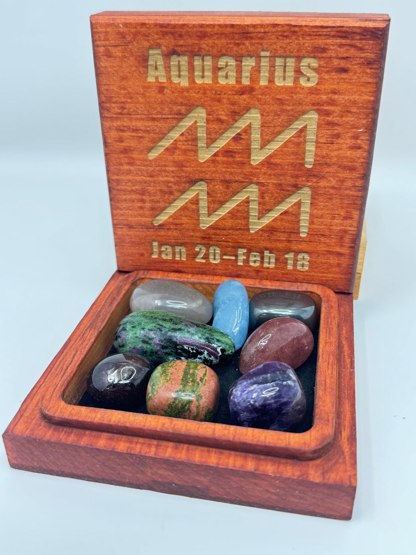 Stained Wood Zodiac Box Aquarius