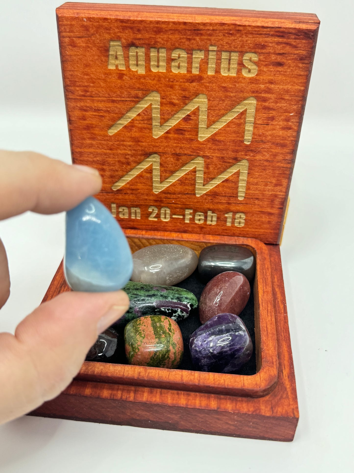 Stained Wood Zodiac Box Aquarius