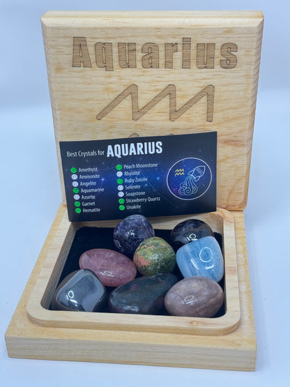 Natural Wood Zodiac Box Aquarius