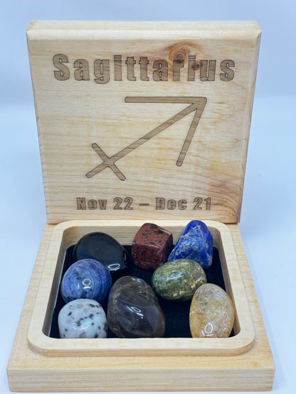 Natural Wood Zodiac Box Sagittarius