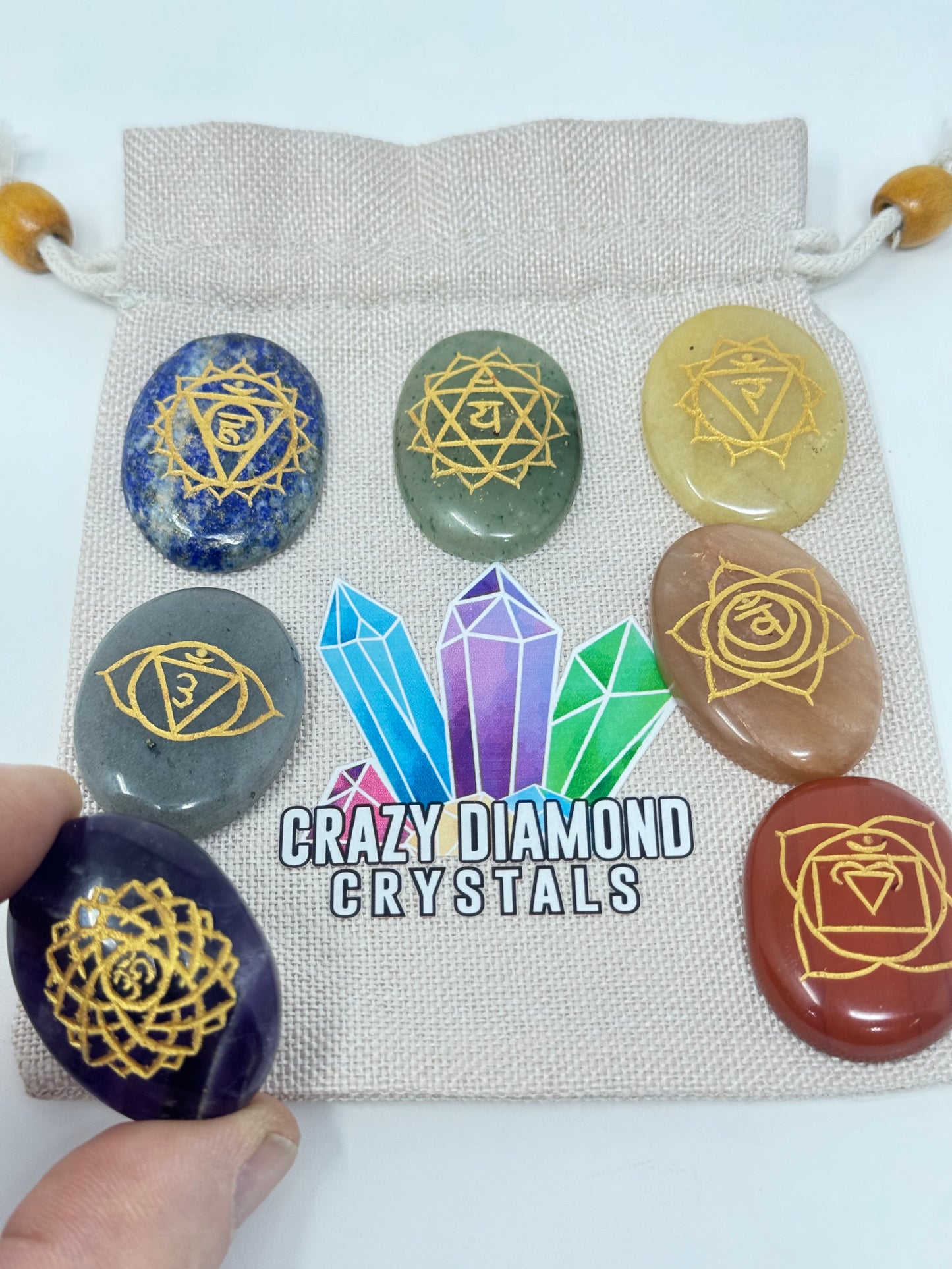 Chakra Stone Bag Set Mixed Ovals