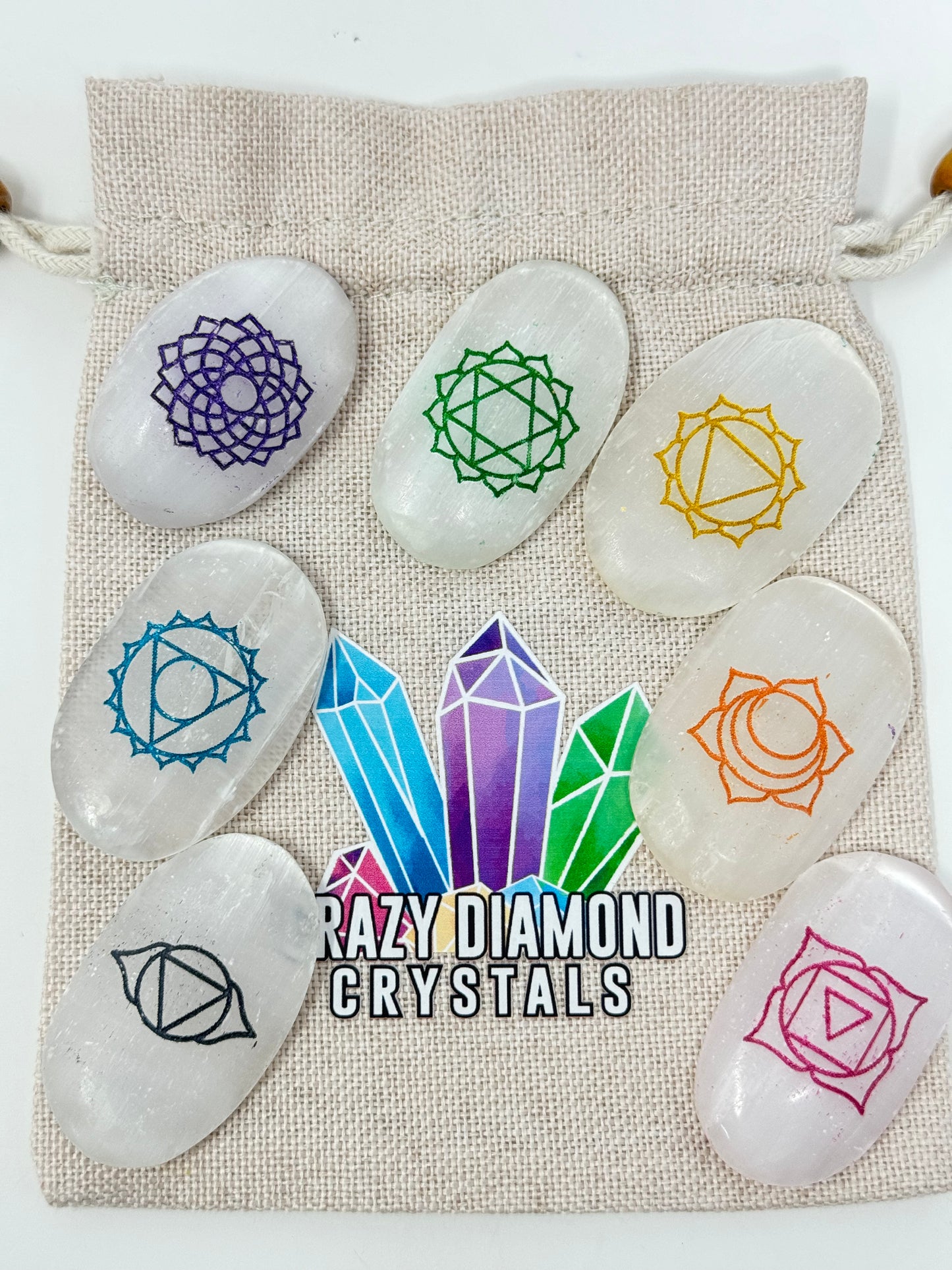 Chakra Stone Bag Set Selenite