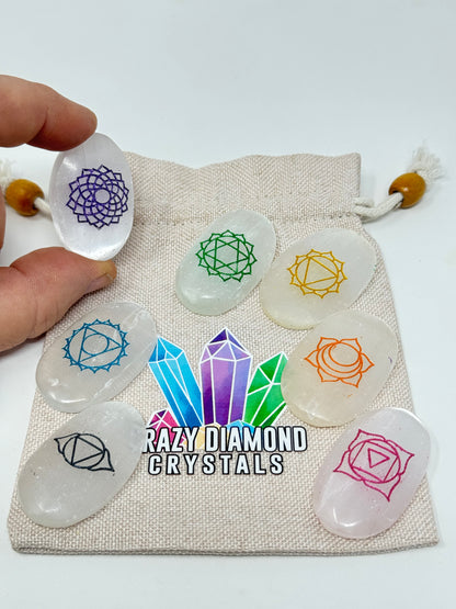 Chakra Stone Bag Set Selenite