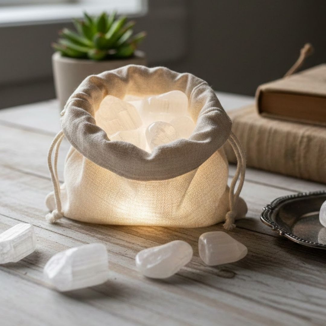 Chakra Stone Bag Set Selenite